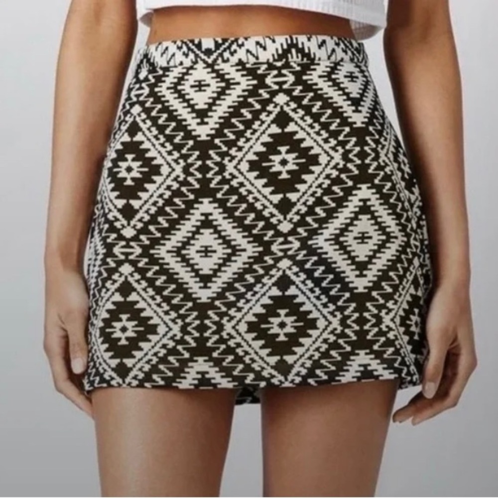 Topshop Tall Black and White Aztec Woven Skirt